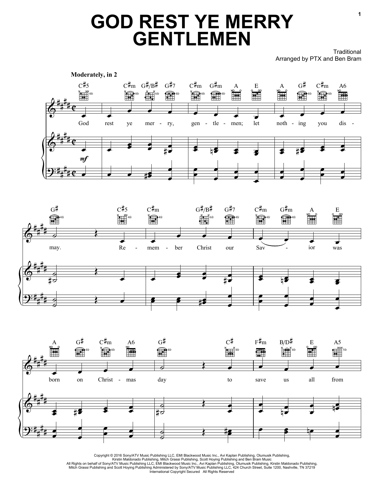 Pentatonix God Rest Ye Merry Gentlemen Sheet Music Notes & Chords for Piano, Vocal & Guitar (Right-Hand Melody) - Download or Print PDF