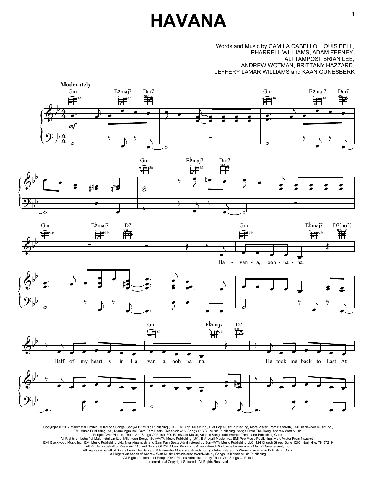 Pentatonix Havana Sheet Music Notes & Chords for Piano, Vocal & Guitar (Right-Hand Melody) - Download or Print PDF