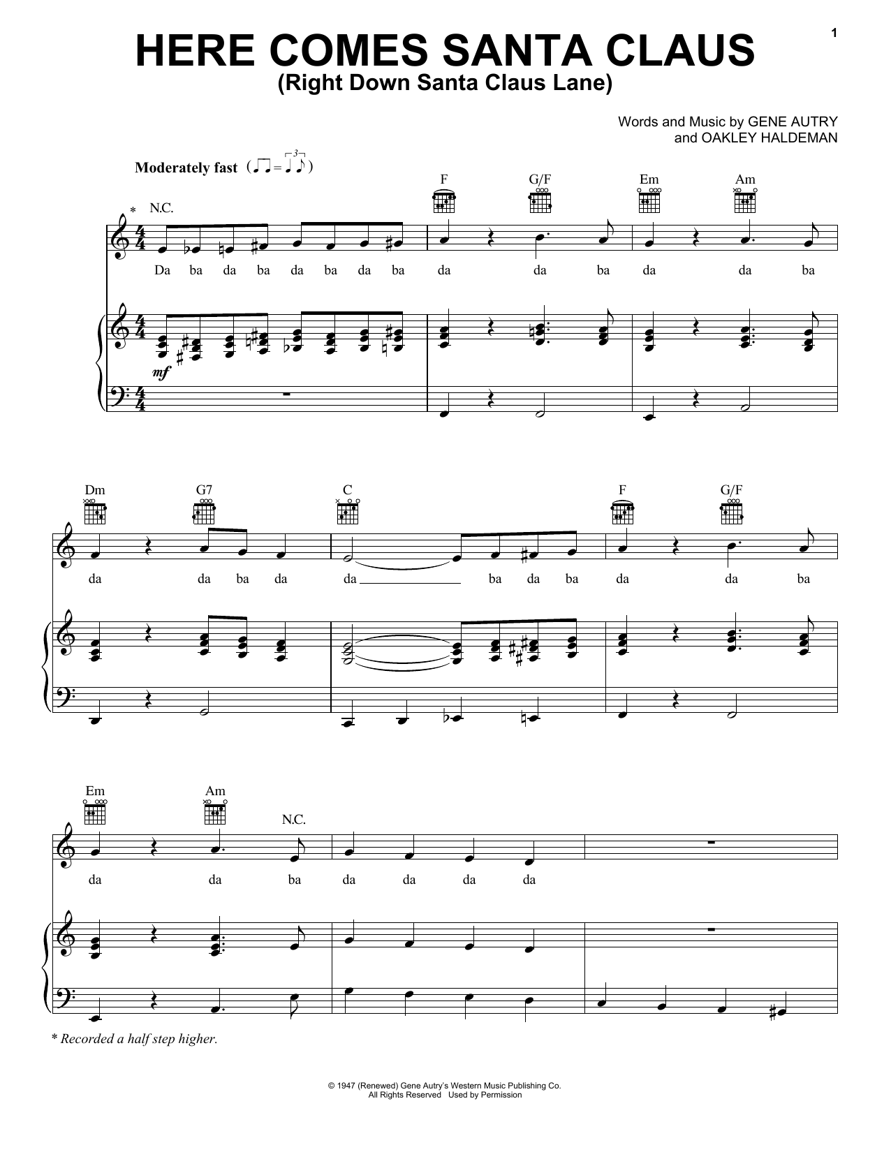 Pentatonix Here Comes Santa Claus (Right Down Santa Claus Lane) Sheet Music Notes & Chords for Piano, Vocal & Guitar (Right-Hand Melody) - Download or Print PDF