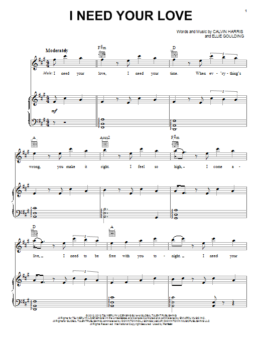 Pentatonix I Need Your Love Sheet Music Notes & Chords for Piano, Vocal & Guitar (Right-Hand Melody) - Download or Print PDF