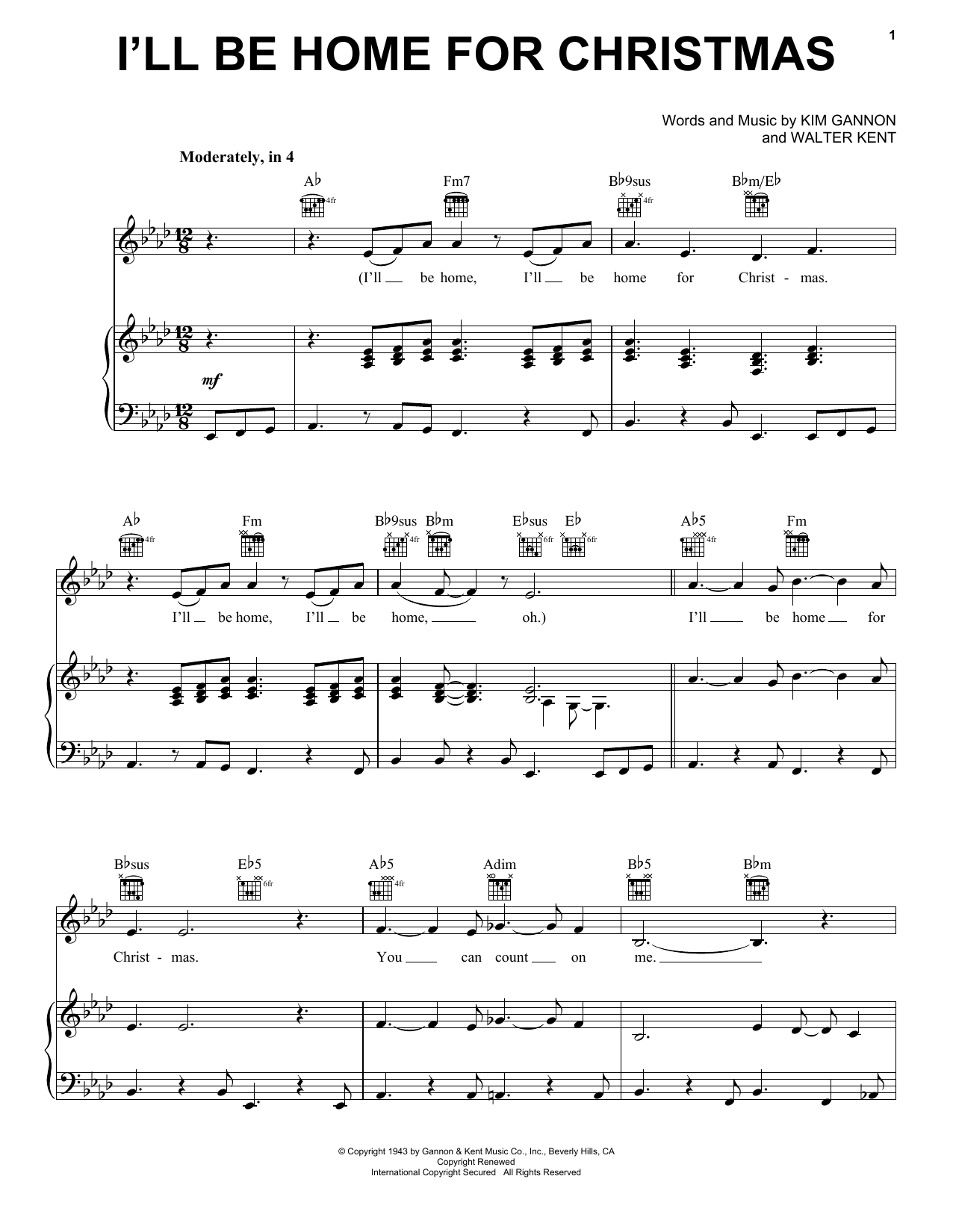 Pentatonix I'll Be Home For Christmas Sheet Music Notes & Chords for Piano, Vocal & Guitar (Right-Hand Melody) - Download or Print PDF