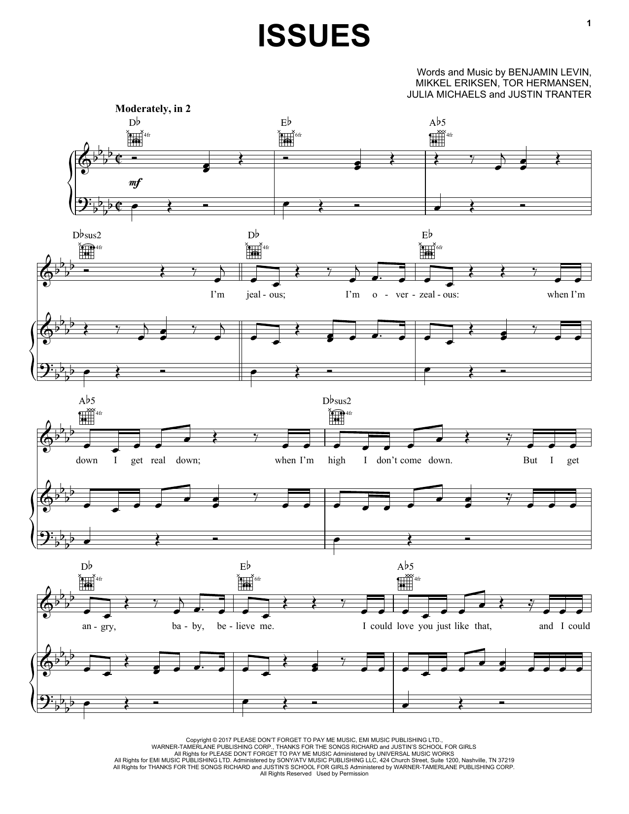 Pentatonix Issues Sheet Music Notes & Chords for Piano, Vocal & Guitar (Right-Hand Melody) - Download or Print PDF