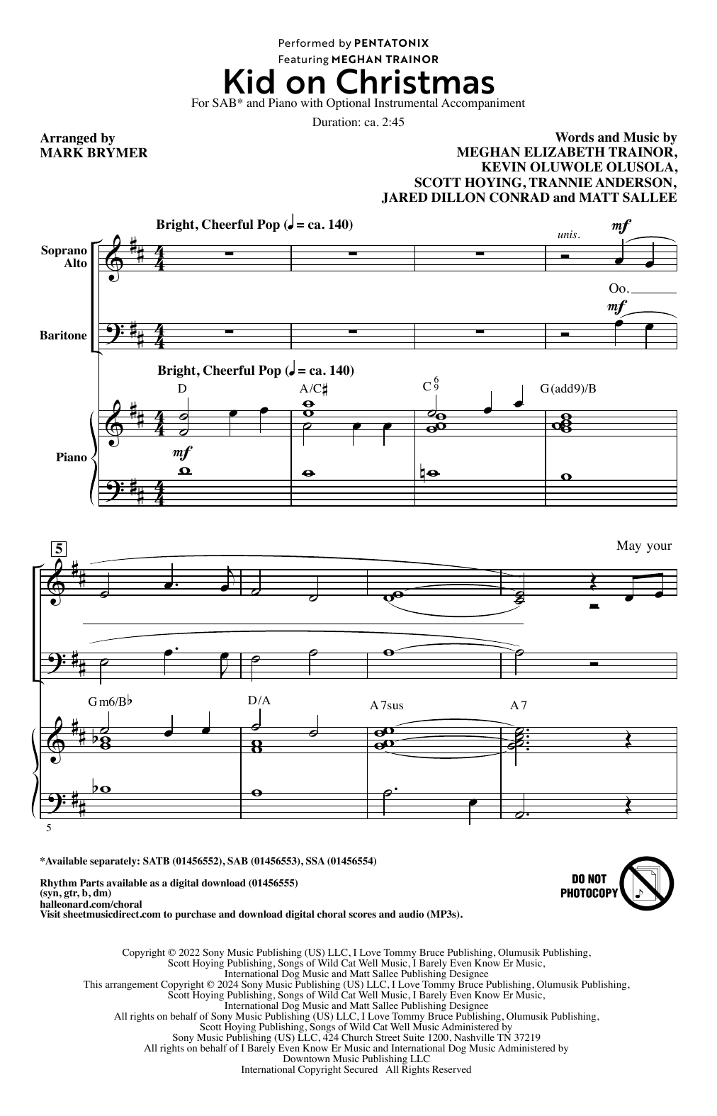 Pentatonix Kid On Christmas (feat. Meghan Trainor) (arr. Mark Brymer) Sheet Music Notes & Chords for SAB Choir - Download or Print PDF