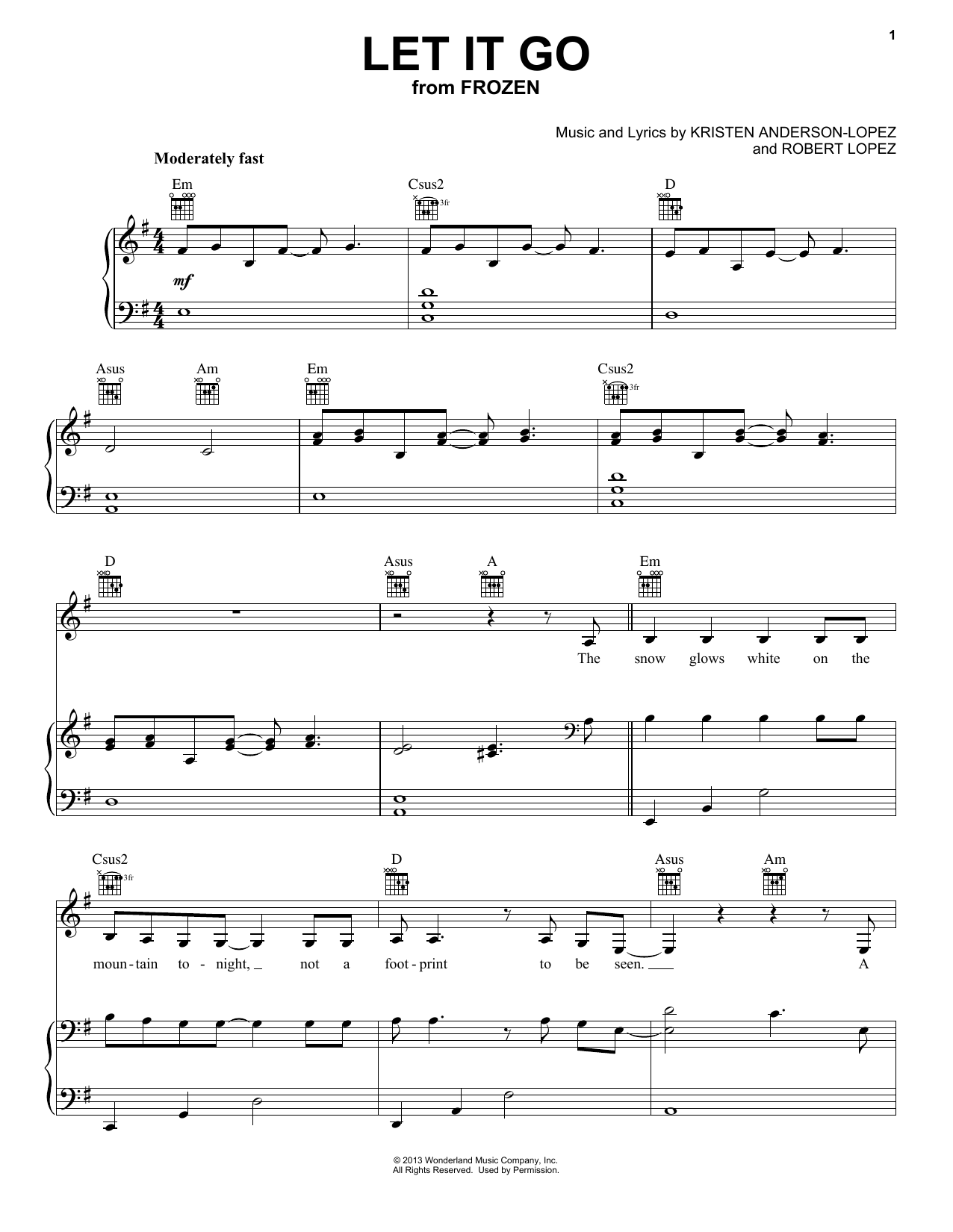 Pentatonix Let It Go (from Frozen) Sheet Music Notes & Chords for Piano, Vocal & Guitar (Right-Hand Melody) - Download or Print PDF