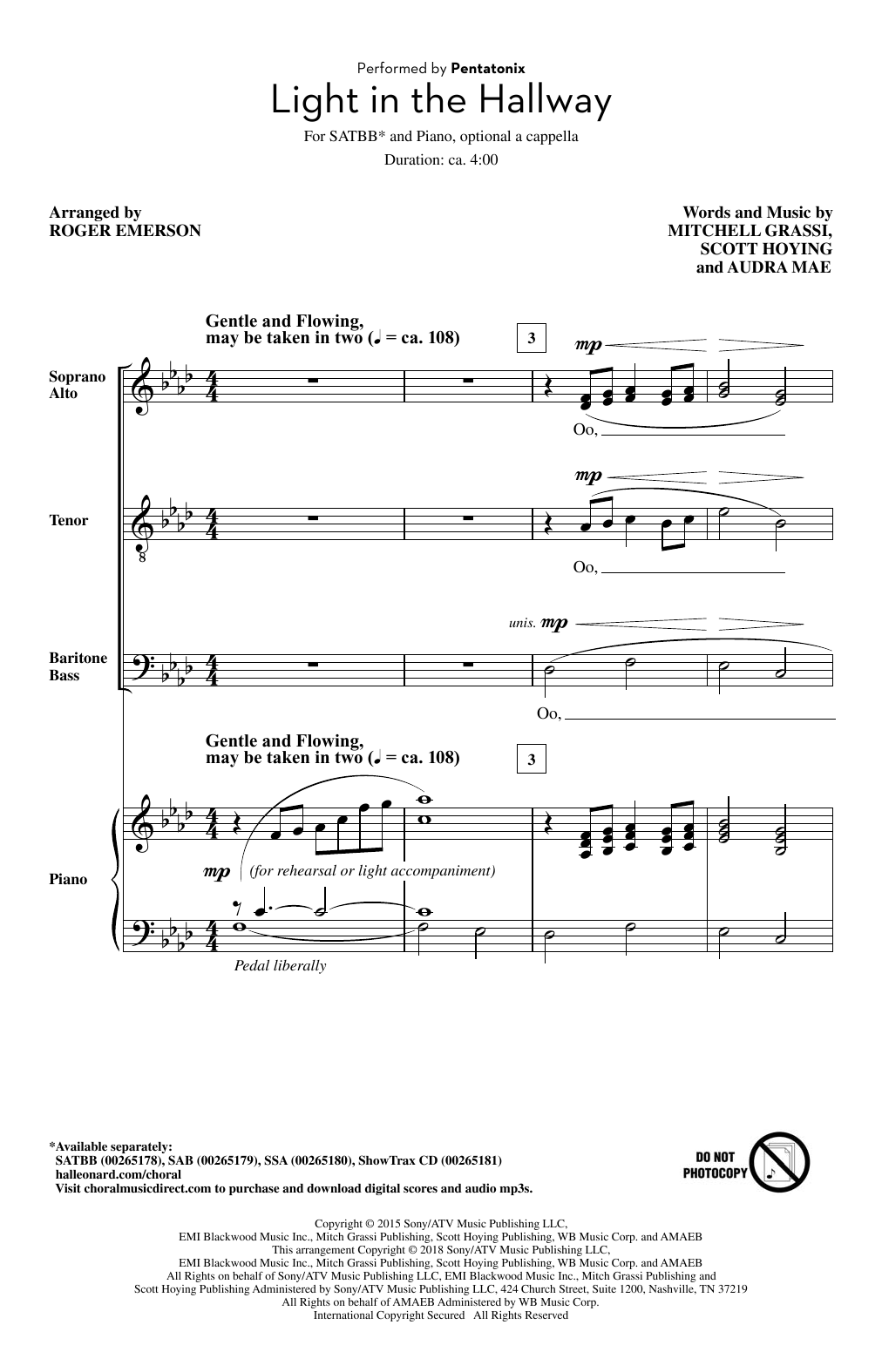 Pentatonix Light In The Hallway (arr. Roger Emerson) Sheet Music Notes & Chords for Choral SATBB - Download or Print PDF