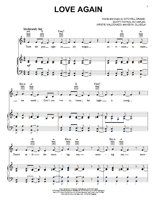 Pentatonix Love Again Sheet Music Notes & Chords for Piano, Vocal & Guitar (Right-Hand Melody) - Download or Print PDF
