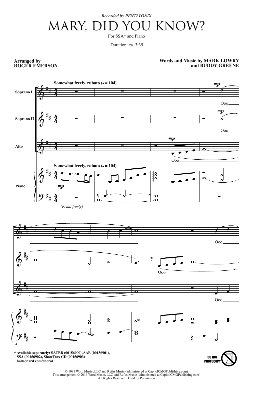 Pentatonix Mary, Did You Know? (arr. Roger Emerson) Sheet Music Notes & Chords for SATB - Download or Print PDF