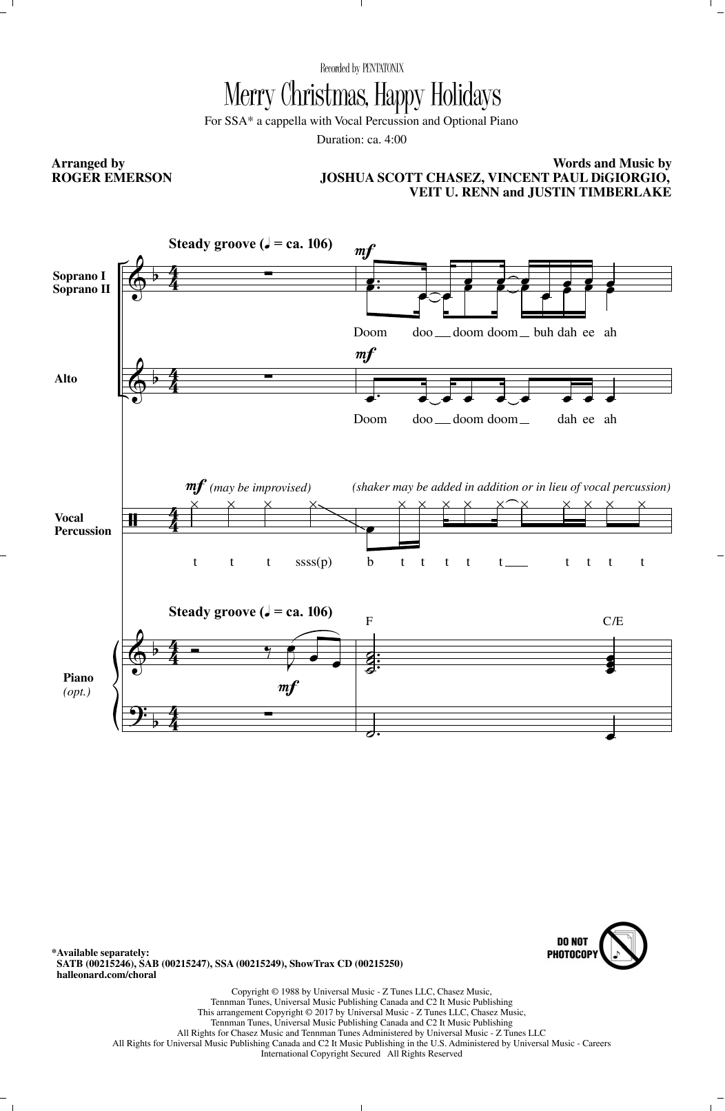 Pentatonix Merry Christmas, Happy Holidays (arr. Roger Emerson) Sheet Music Notes & Chords for SATB - Download or Print PDF