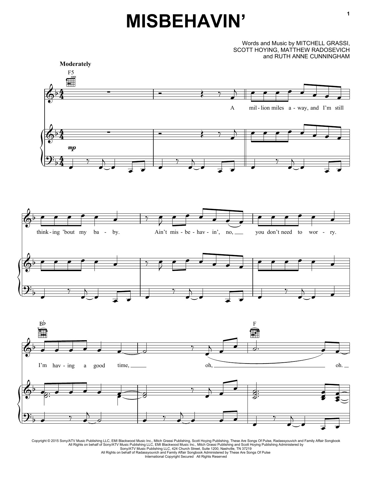 Pentatonix Misbehavin' Sheet Music Notes & Chords for Piano, Vocal & Guitar (Right-Hand Melody) - Download or Print PDF