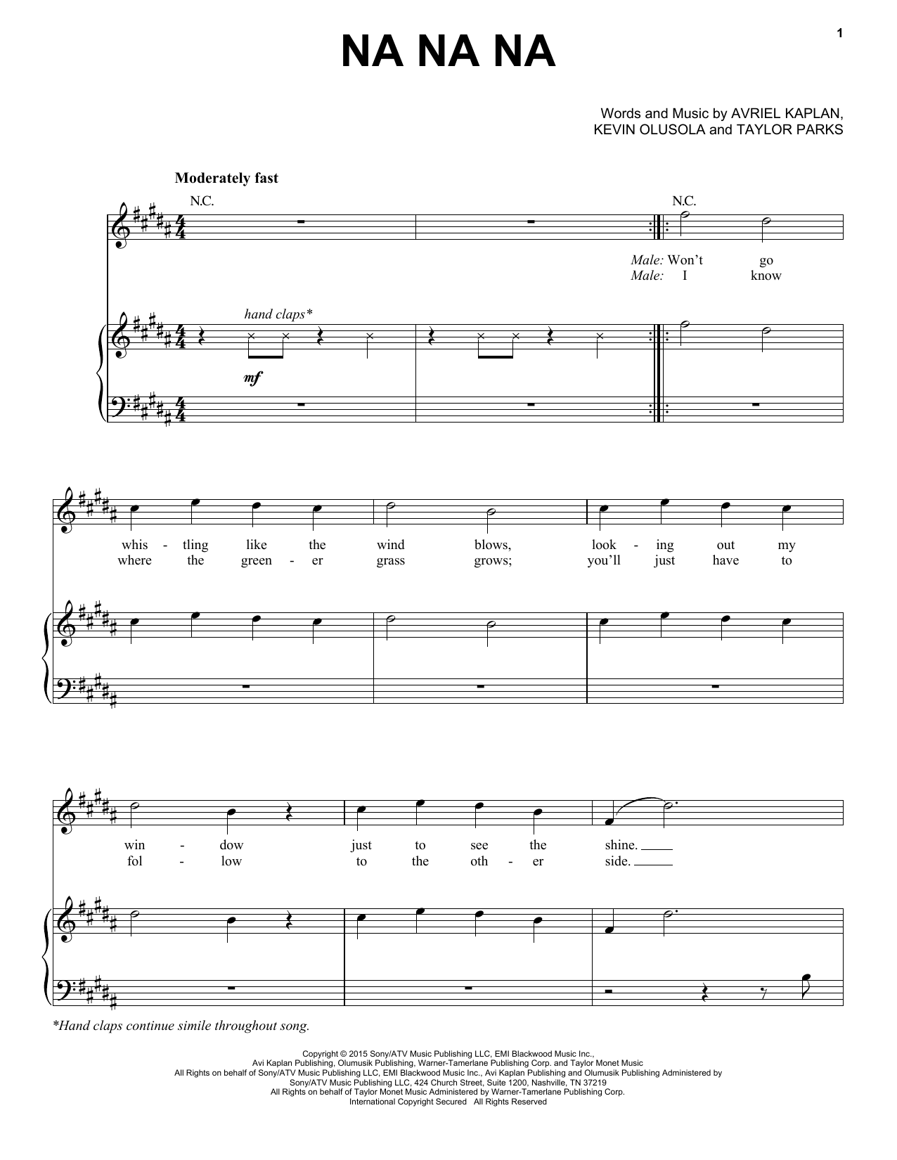 Pentatonix Na Na Na Sheet Music Notes & Chords for Piano, Vocal & Guitar (Right-Hand Melody) - Download or Print PDF