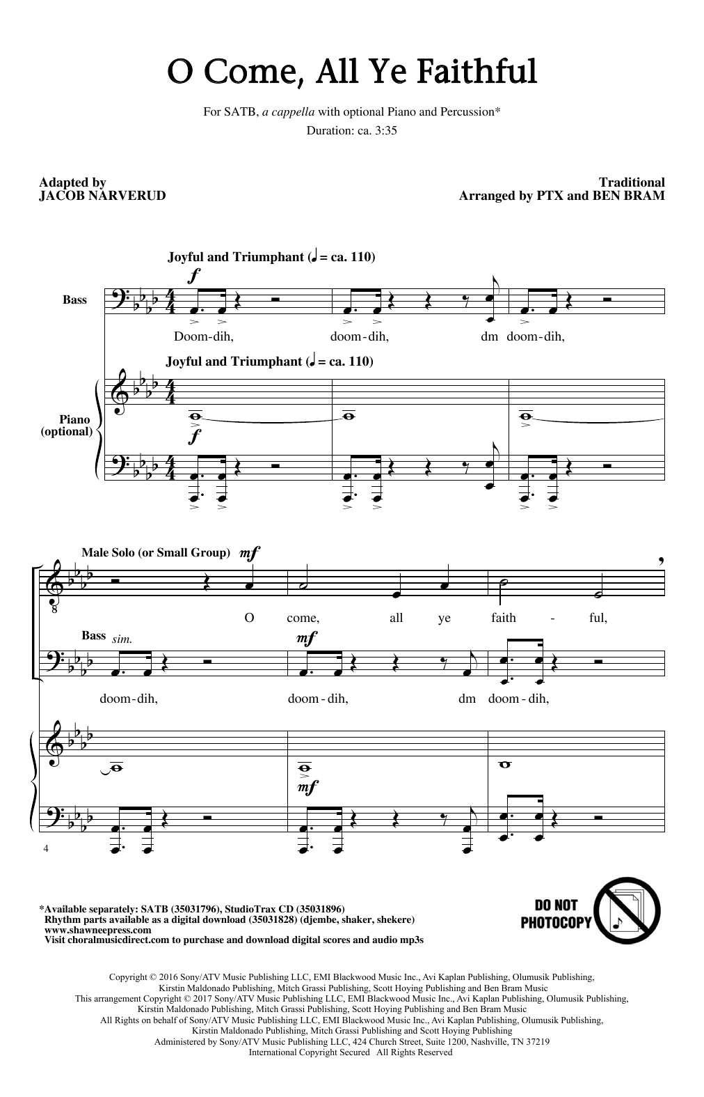 Pentatonix O Come, All Ye Faithful (arr. Jacob Narverud) Sheet Music Notes & Chords for SATB - Download or Print PDF