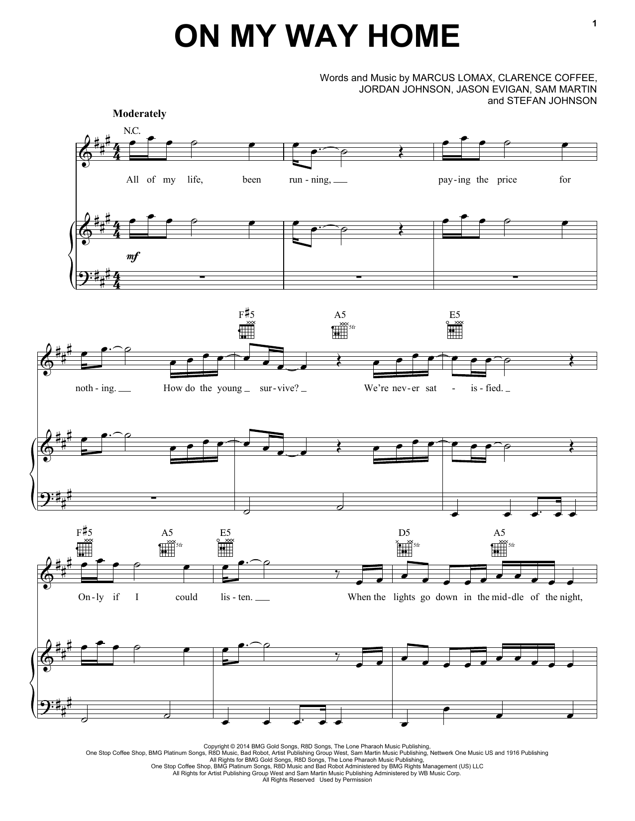 Pentatonix On My Way Home Sheet Music Notes & Chords for Piano, Vocal & Guitar (Right-Hand Melody) - Download or Print PDF
