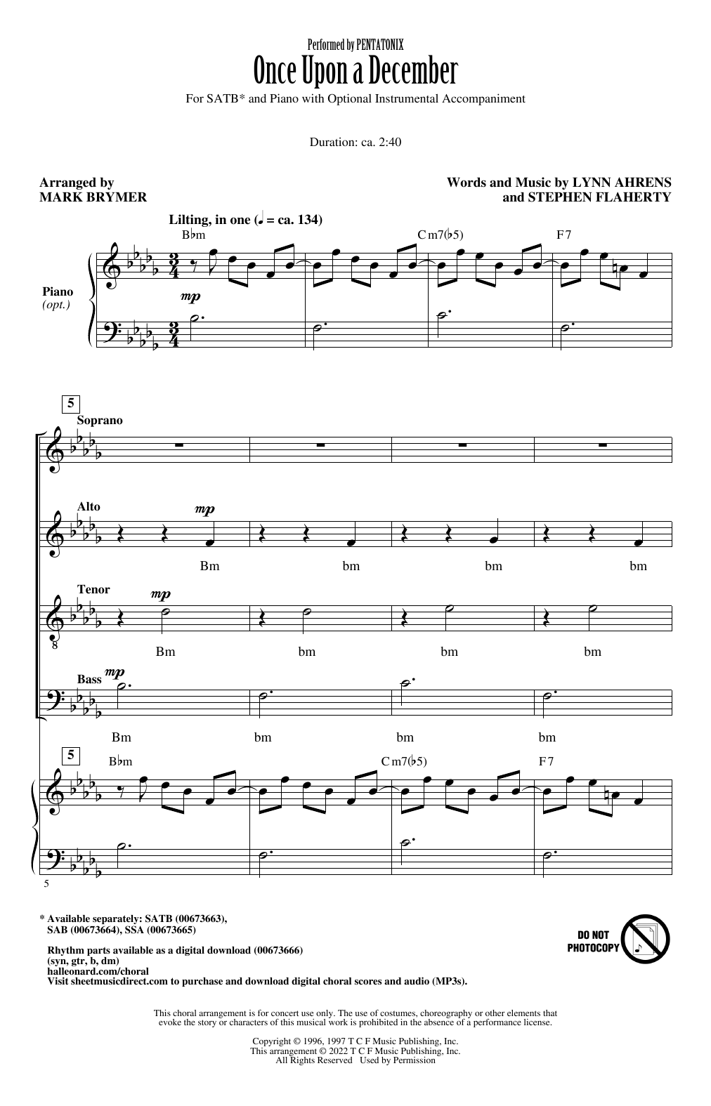 Pentatonix Once Upon A December (arr. Mark Brymer) Sheet Music Notes & Chords for SSA Choir - Download or Print PDF