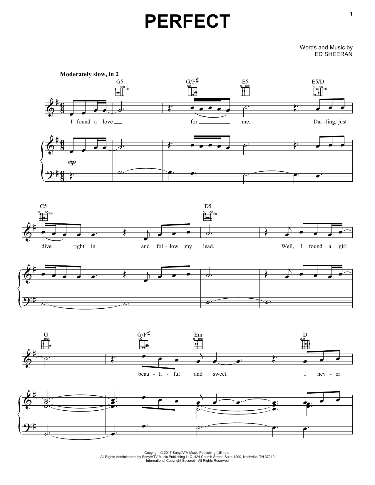 Pentatonix Perfect Sheet Music Notes & Chords for Piano, Vocal & Guitar (Right-Hand Melody) - Download or Print PDF