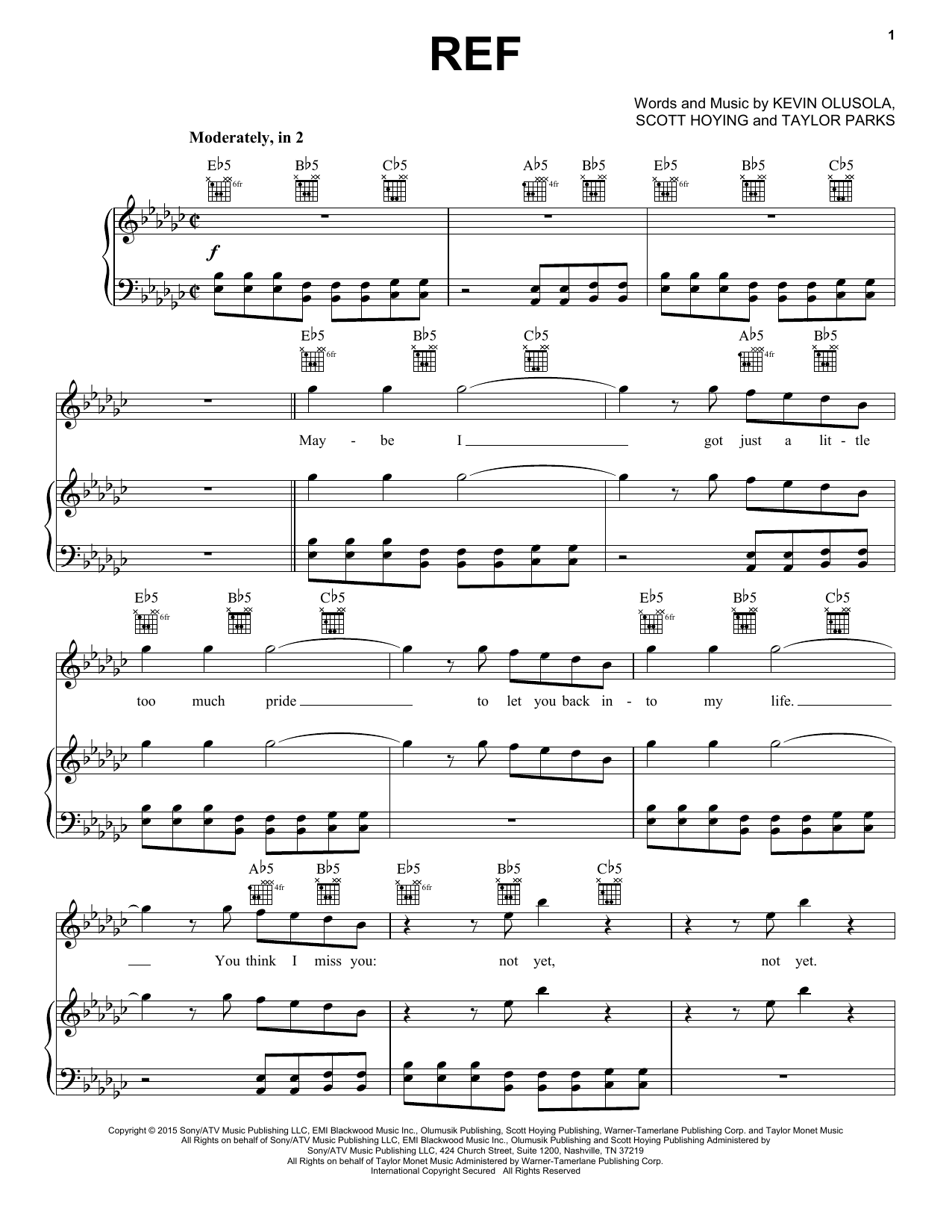 Pentatonix Ref Sheet Music Notes & Chords for Piano, Vocal & Guitar (Right-Hand Melody) - Download or Print PDF