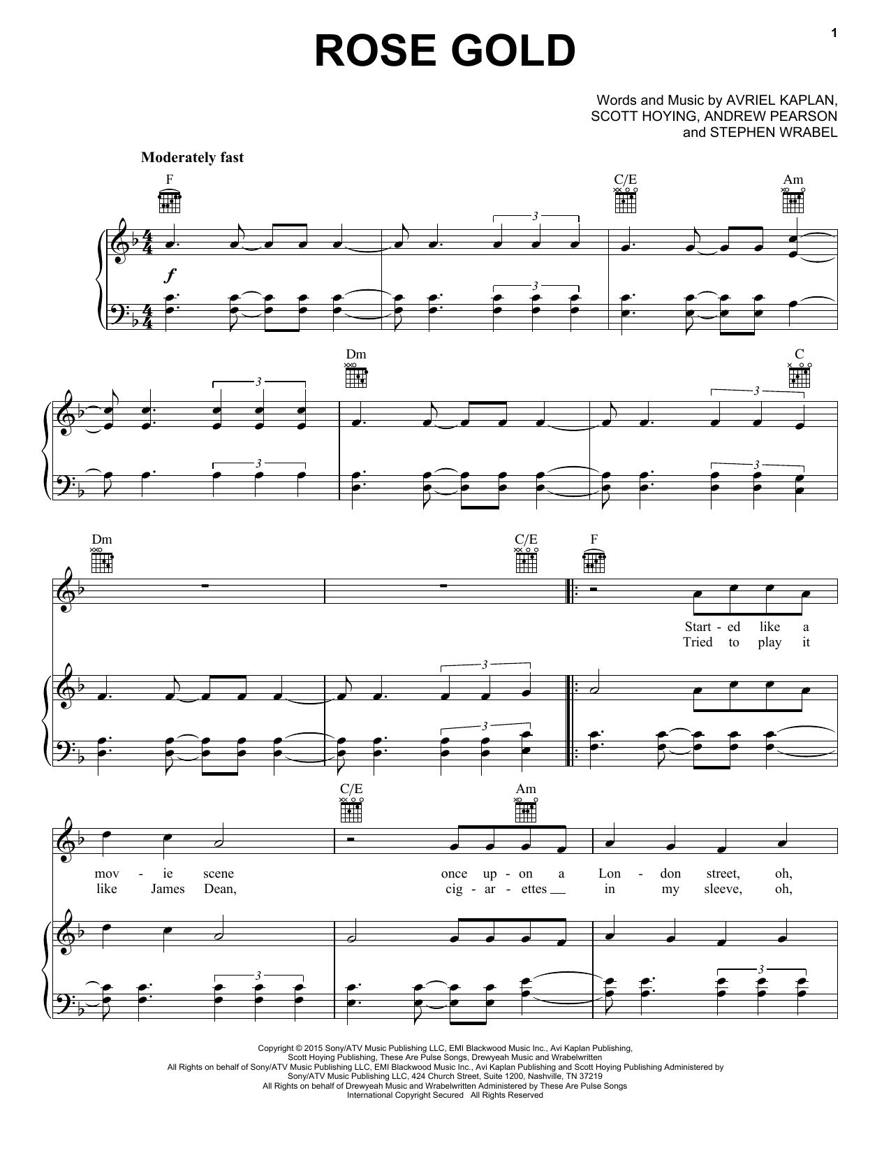 Pentatonix Rose Gold Sheet Music Notes & Chords for Piano, Vocal & Guitar (Right-Hand Melody) - Download or Print PDF