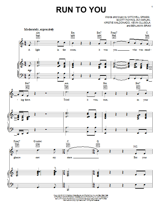 Pentatonix Run To You Sheet Music Notes & Chords for Piano, Vocal & Guitar (Right-Hand Melody) - Download or Print PDF