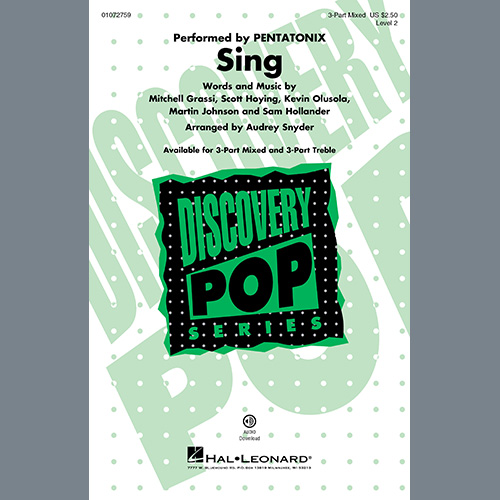 Pentatonix, Sing (arr. Audrey Snyder), 3-Part Treble Choir