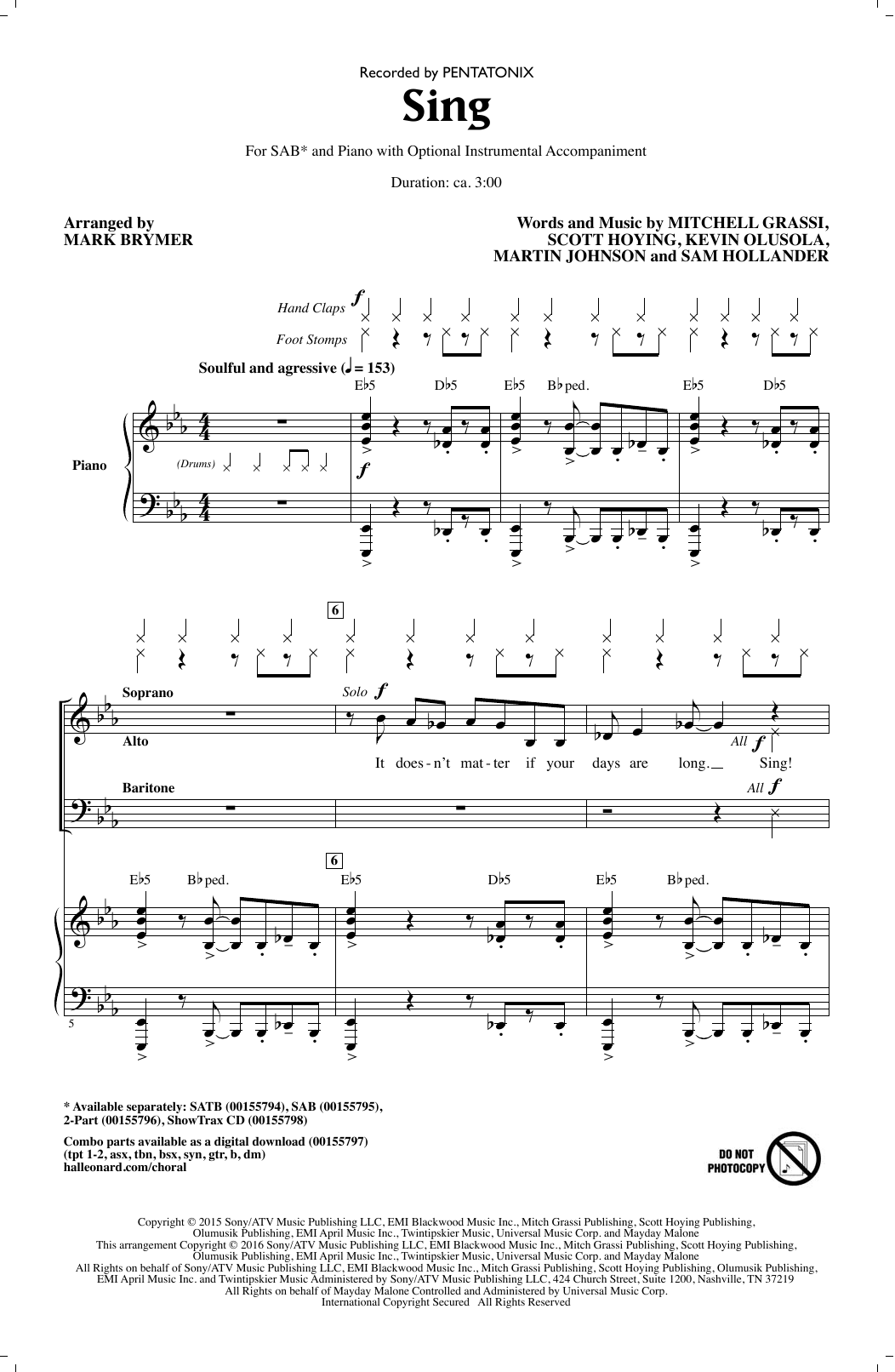 Pentatonix Sing (arr. Mark Brymer) Sheet Music Notes & Chords for SATB - Download or Print PDF