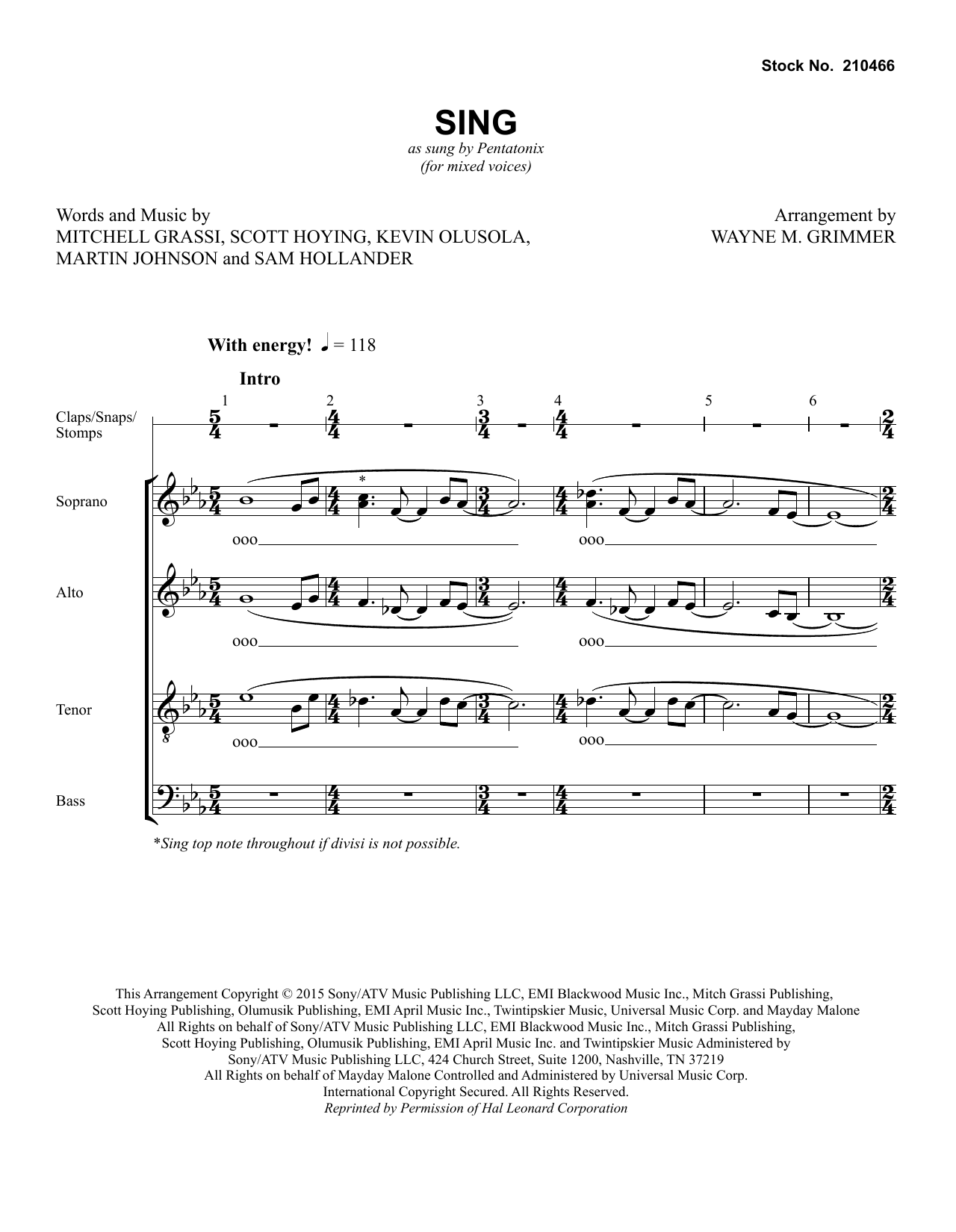 Pentatonix Sing (arr. Wayne Grimmer) Sheet Music Notes & Chords for SATB Choir - Download or Print PDF