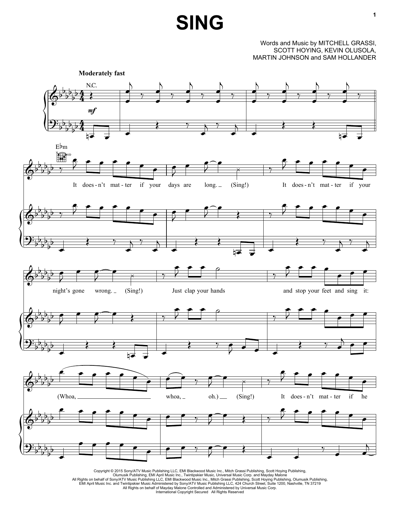 Pentatonix Sing Sheet Music Notes & Chords for Piano, Vocal & Guitar (Right-Hand Melody) - Download or Print PDF