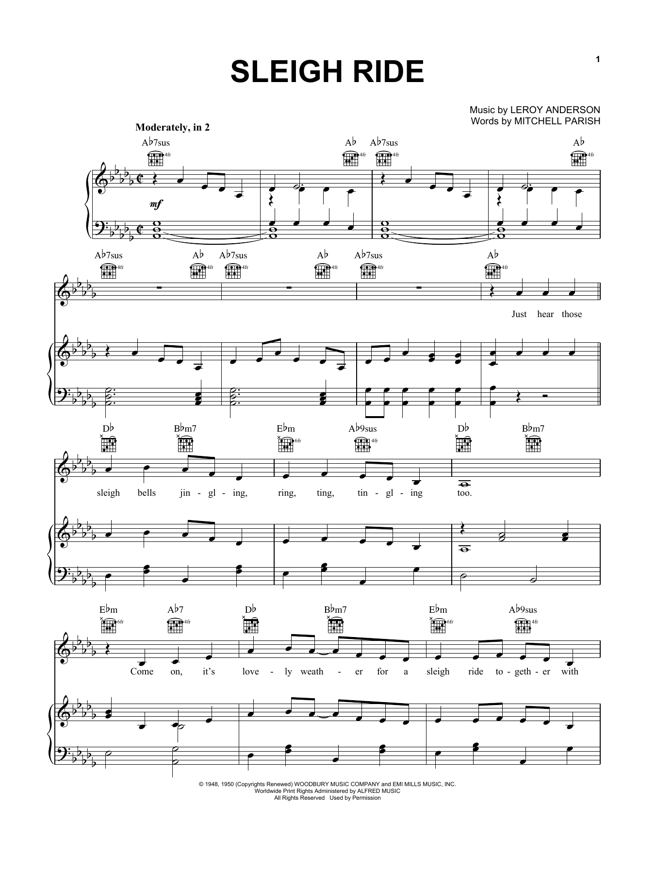 Leroy Anderson Sleigh Ride Sheet Music Notes & Chords for Piano, Vocal & Guitar (Right-Hand Melody) - Download or Print PDF