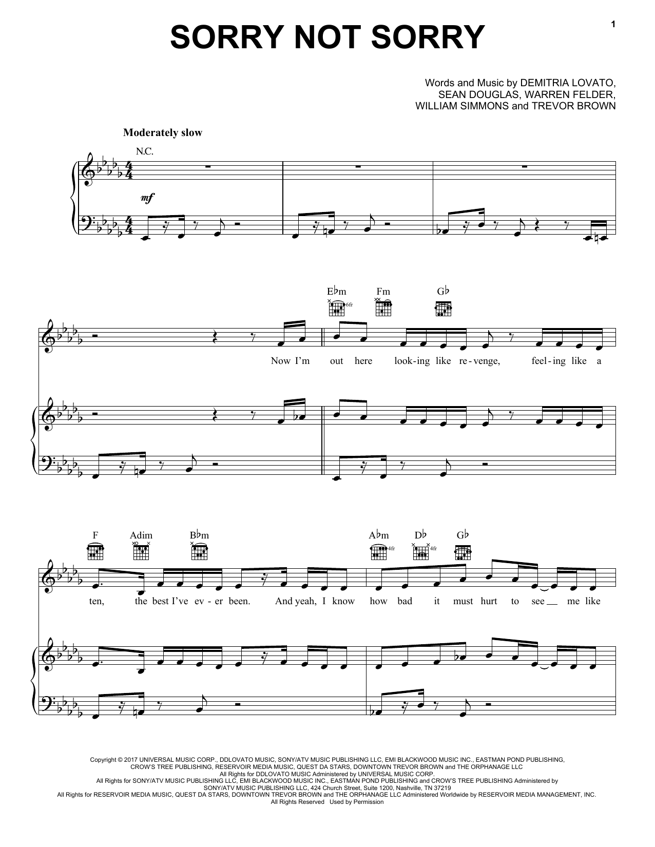 Pentatonix Sorry Not Sorry Sheet Music Notes & Chords for Piano, Vocal & Guitar (Right-Hand Melody) - Download or Print PDF
