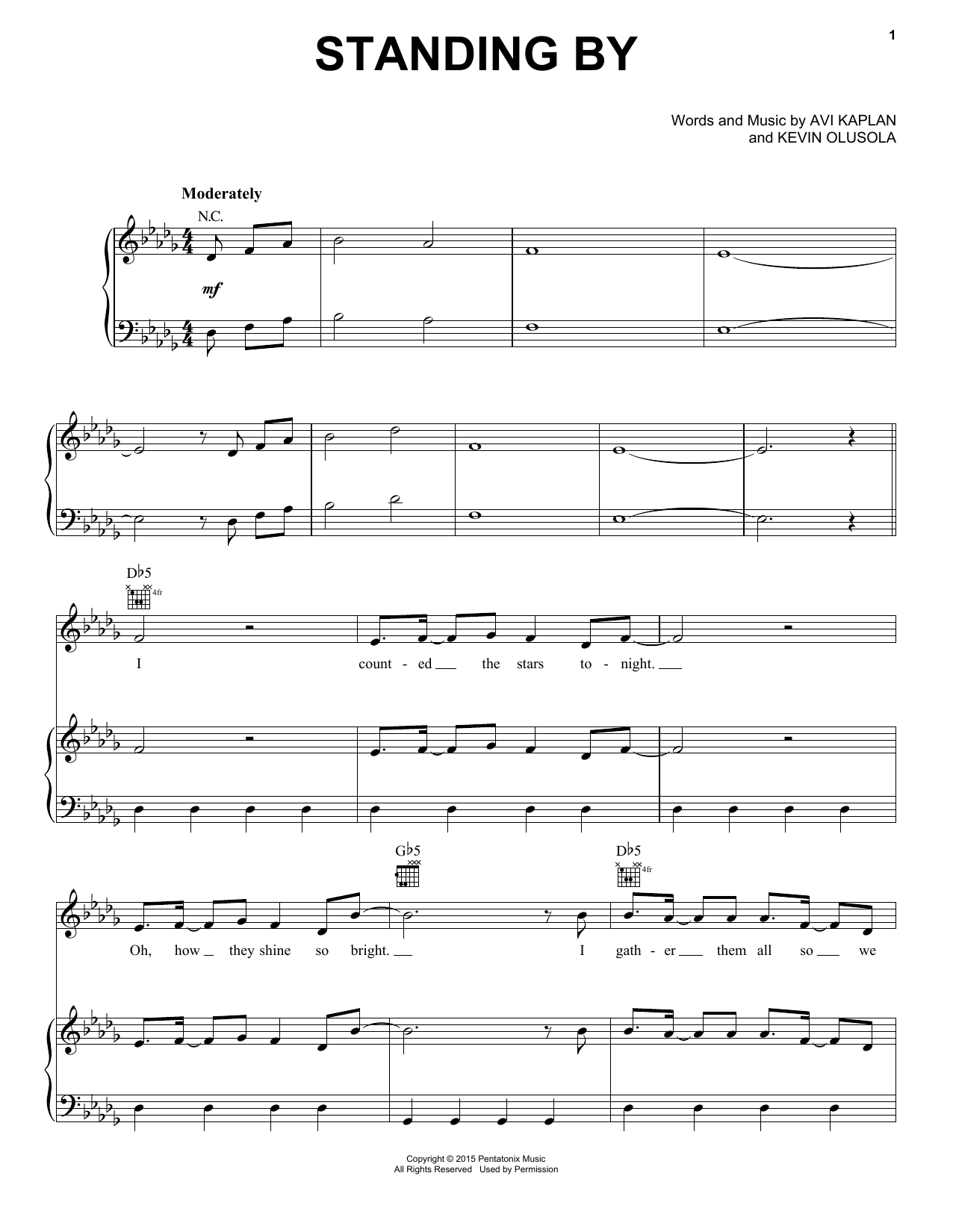 Pentatonix Standing By Sheet Music Notes & Chords for Piano, Vocal & Guitar (Right-Hand Melody) - Download or Print PDF