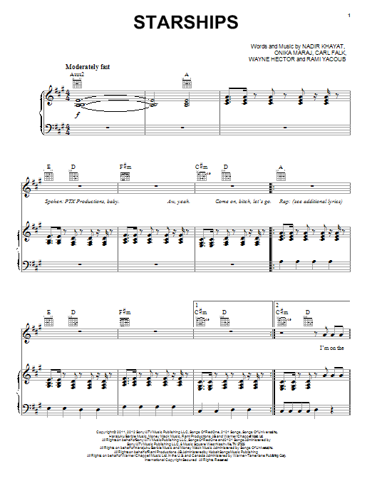 Pentatonix Starships Sheet Music Notes & Chords for Piano, Vocal & Guitar (Right-Hand Melody) - Download or Print PDF