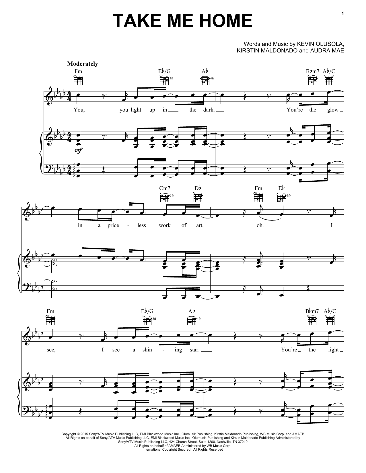 Pentatonix Take Me Home Sheet Music Notes & Chords for Piano, Vocal & Guitar (Right-Hand Melody) - Download or Print PDF