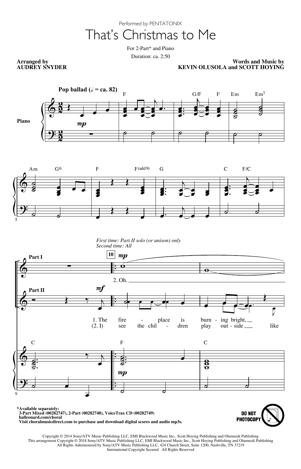 Pentatonix That's Christmas To Me (arr. Audrey Snyder) Sheet Music Notes & Chords for 2-Part Choir - Download or Print PDF