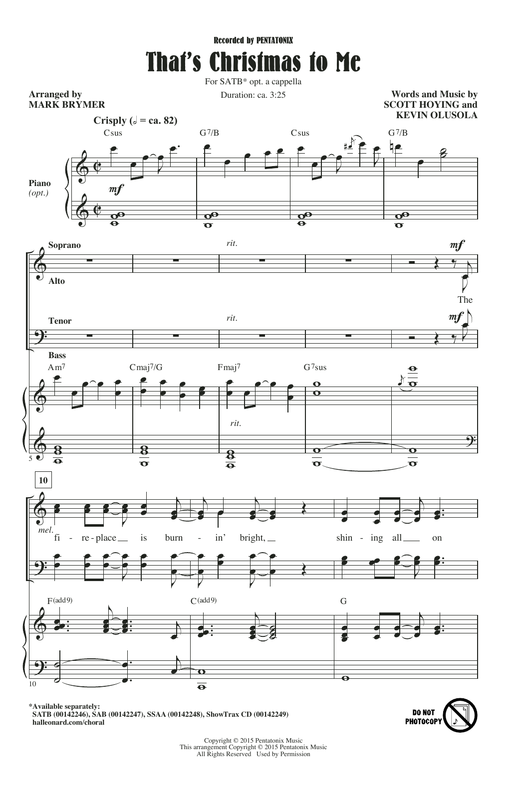 Pentatonix That's Christmas To Me (arr. Mark Brymer) Sheet Music Notes & Chords for SSAA - Download or Print PDF