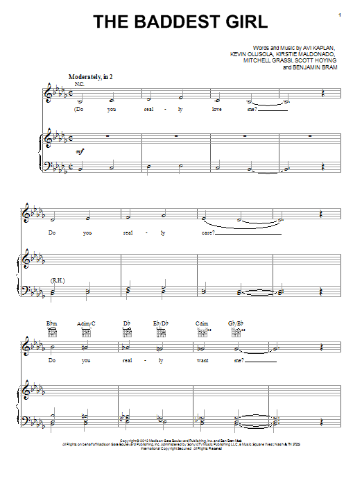 Pentatonix The Baddest Girl Sheet Music Notes & Chords for Piano, Vocal & Guitar (Right-Hand Melody) - Download or Print PDF