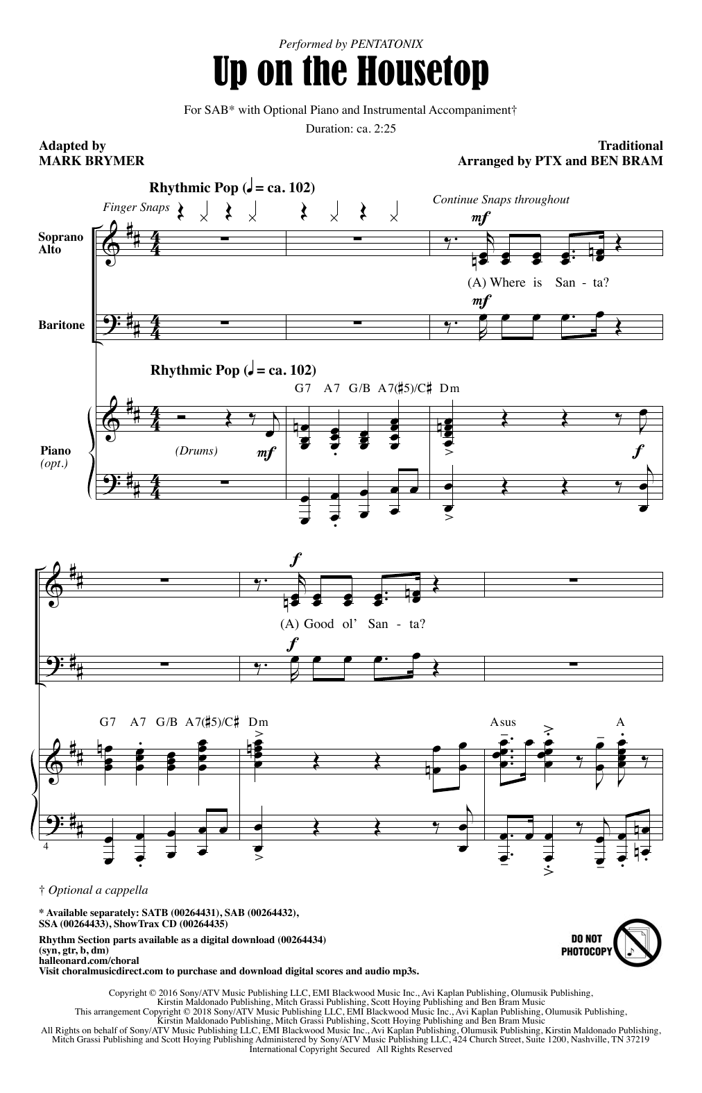 Pentatonix Up On The Housetop (adapt. Mark Brymer) Sheet Music Notes & Chords for Choral - Download or Print PDF