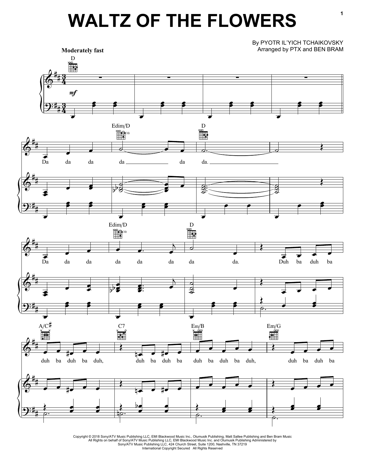 Pentatonix Waltz Of The Flowers Sheet Music Notes & Chords for Piano, Vocal & Guitar (Right-Hand Melody) - Download or Print PDF
