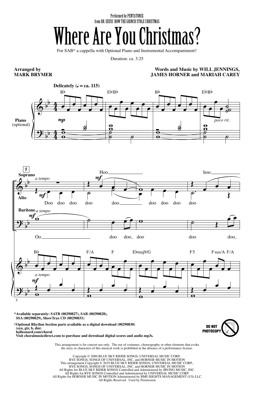Pentatonix Where Are You Christmas? (from How The Grinch Stole Christmas) (arr. Mark Brymer) Sheet Music Notes & Chords for SAB Choir - Download or Print PDF