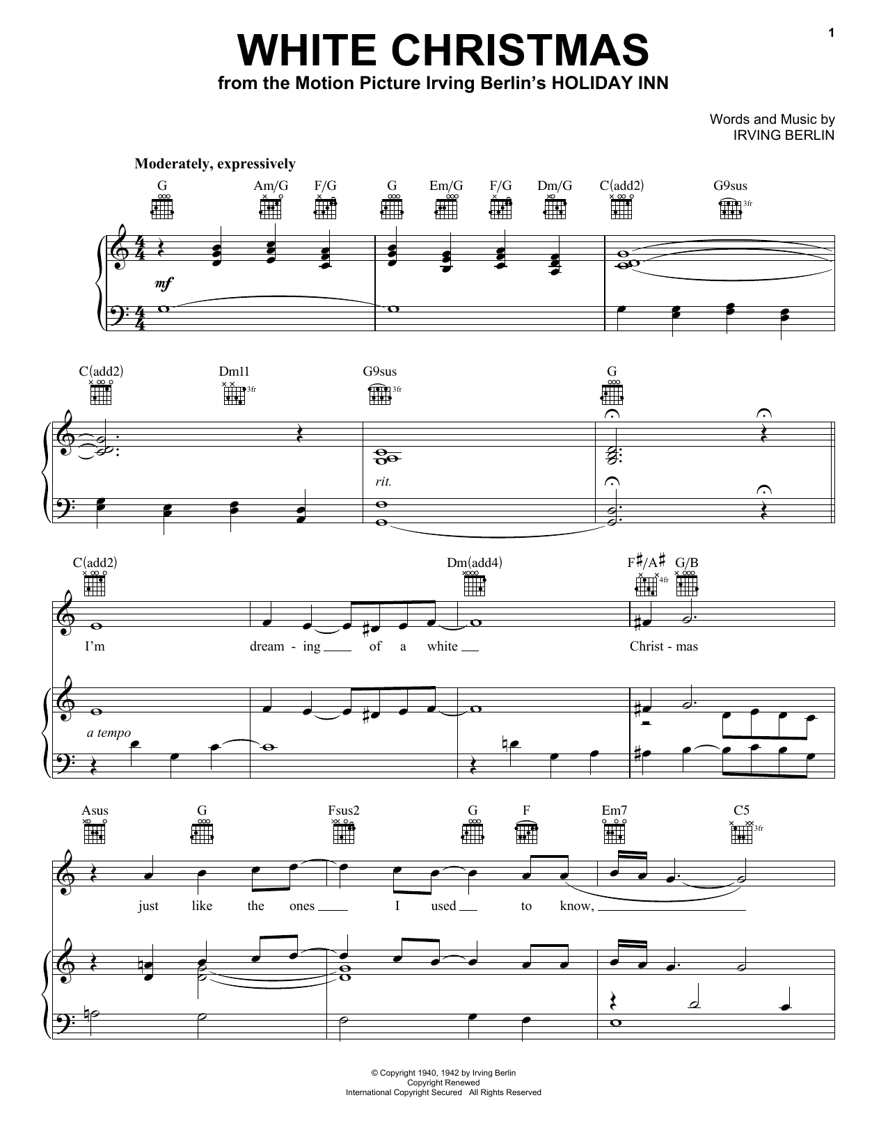Pentatonix White Christmas Sheet Music Notes & Chords for Piano, Vocal & Guitar (Right-Hand Melody) - Download or Print PDF
