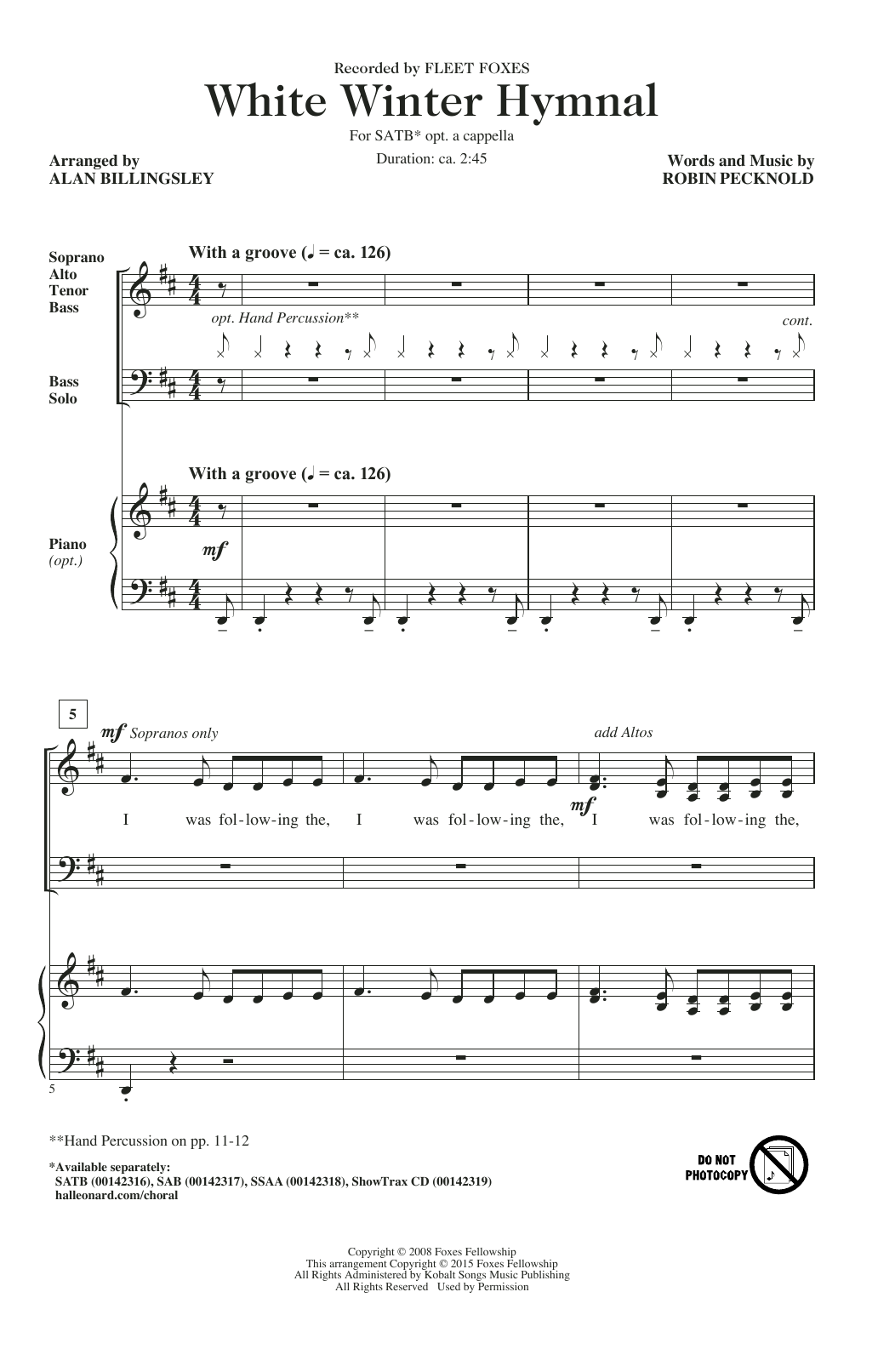 Pentatonix White Winter Hymnal (arr. Alan Billingsley) Sheet Music Notes & Chords for SSAA - Download or Print PDF