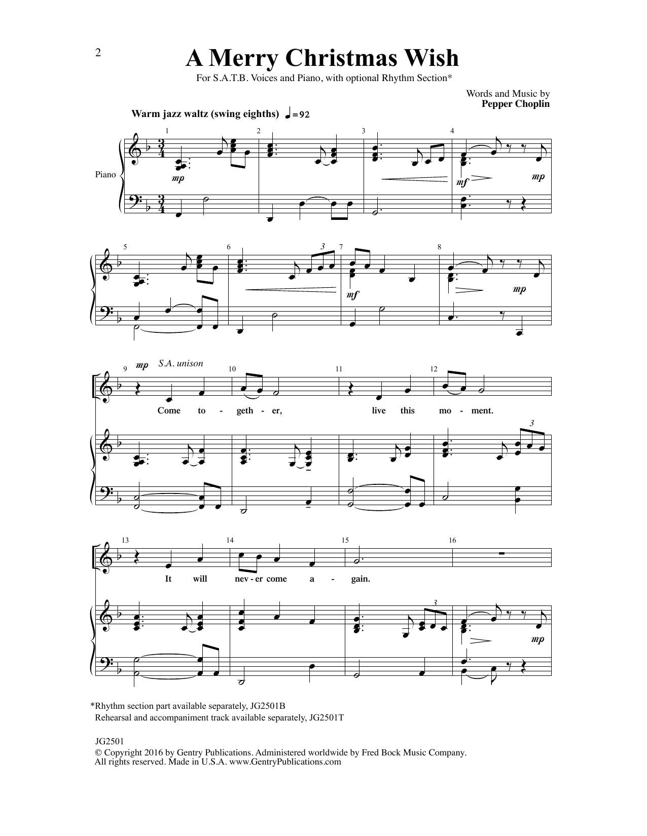 Pepper Choplin A Merry Christmas Wish Sheet Music Notes & Chords for Choral - Download or Print PDF