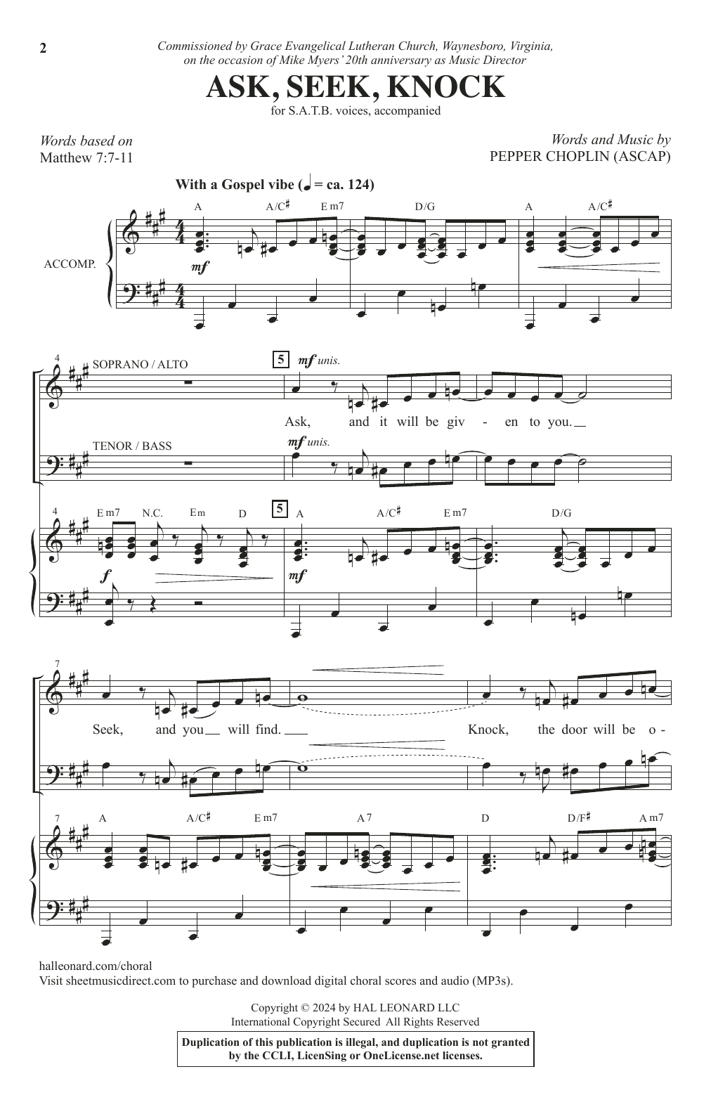 Pepper Choplin Ask, Seek, Knock Sheet Music Notes & Chords for SATB Choir - Download or Print PDF