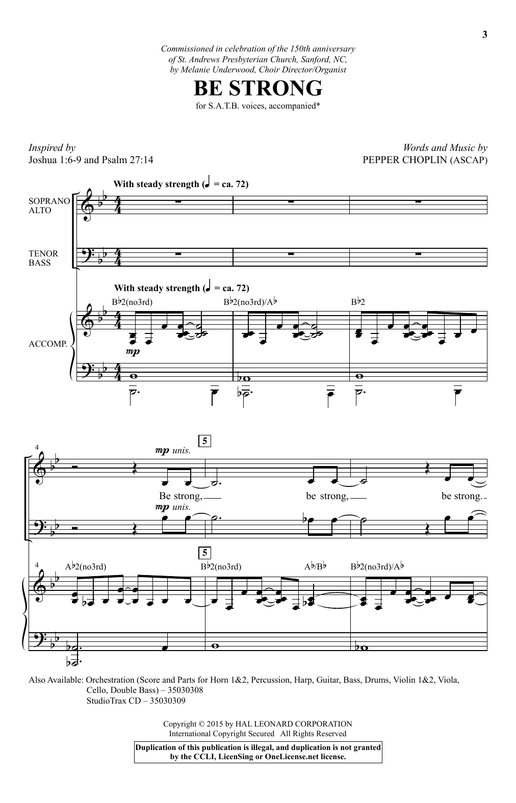 Pepper Choplin Be Strong Sheet Music Notes & Chords for SATB - Download or Print PDF