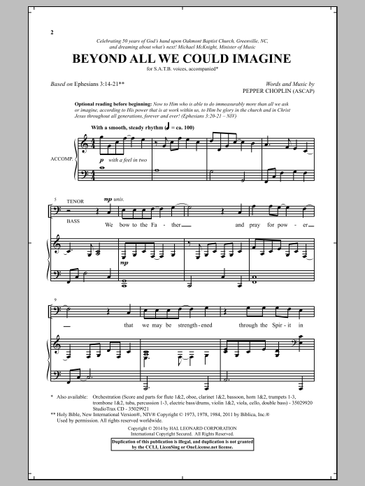 Pepper Choplin Beyond All We Could Imagine Sheet Music Notes & Chords for SATB - Download or Print PDF