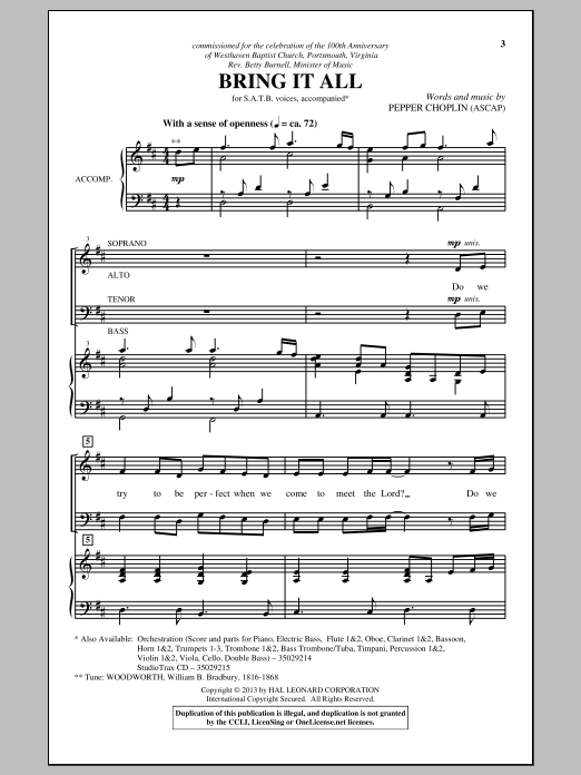 Pepper Choplin Bring It All Sheet Music Notes & Chords for SATB - Download or Print PDF