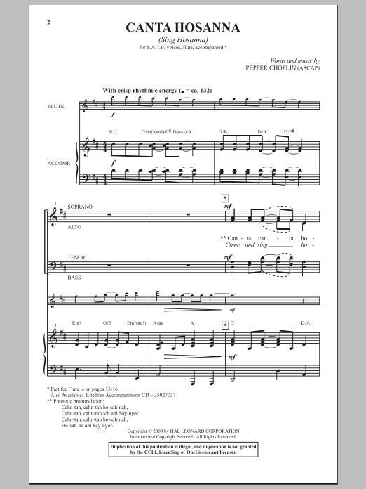 Pepper Choplin Canta Hosanna Sheet Music Notes & Chords for SATB - Download or Print PDF