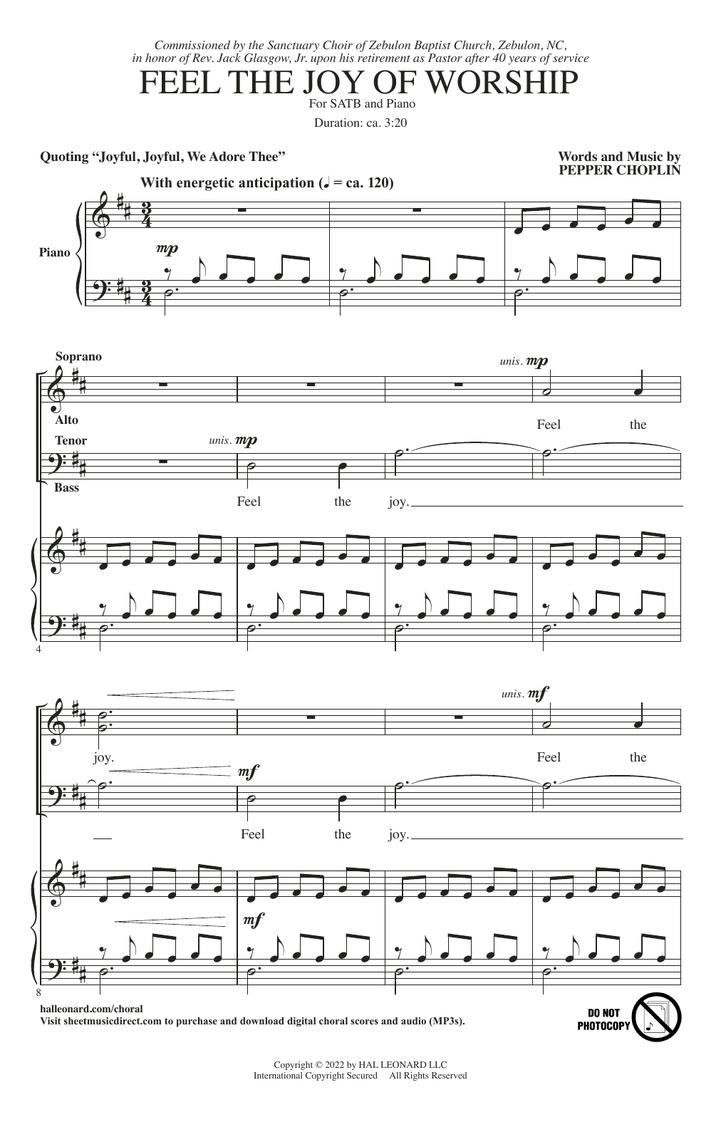 Pepper Choplin Feel The Joy Of Worship Sheet Music Notes & Chords for SATB Choir - Download or Print PDF