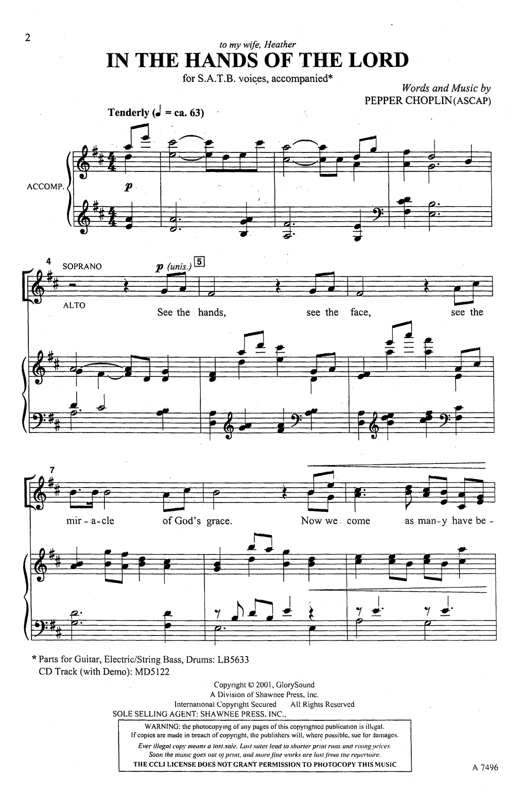 Pepper Choplin In The Hands Of The Lord Sheet Music Notes & Chords for SATB Choir - Download or Print PDF