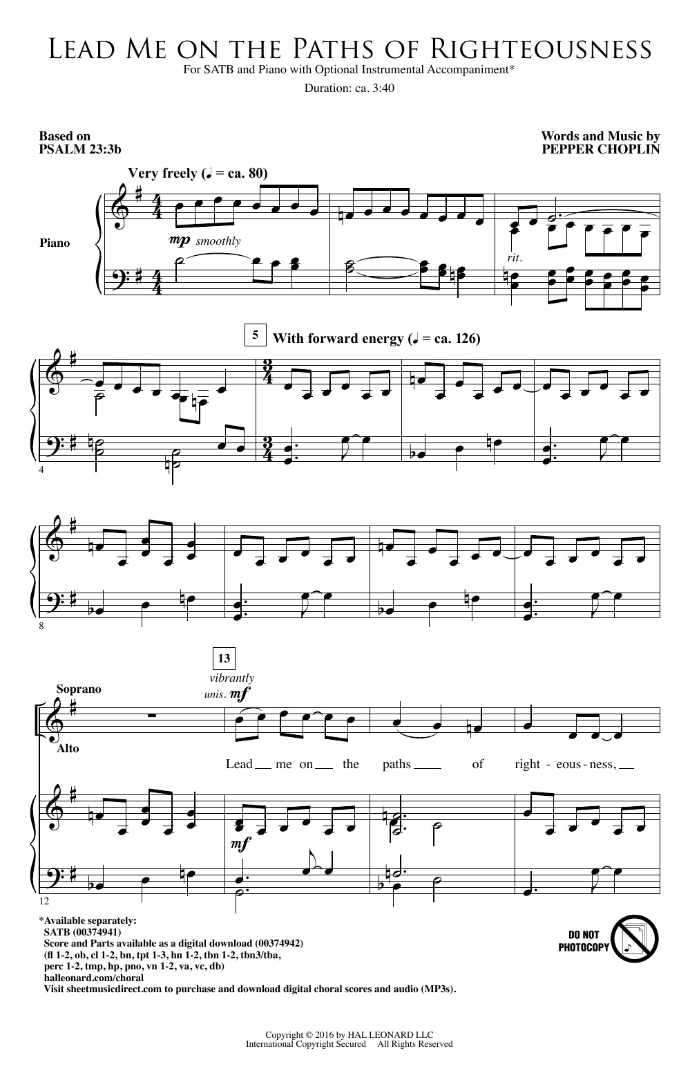 Pepper Choplin Lead Me On The Paths Of Righteousness Sheet Music Notes & Chords for SATB Choir - Download or Print PDF