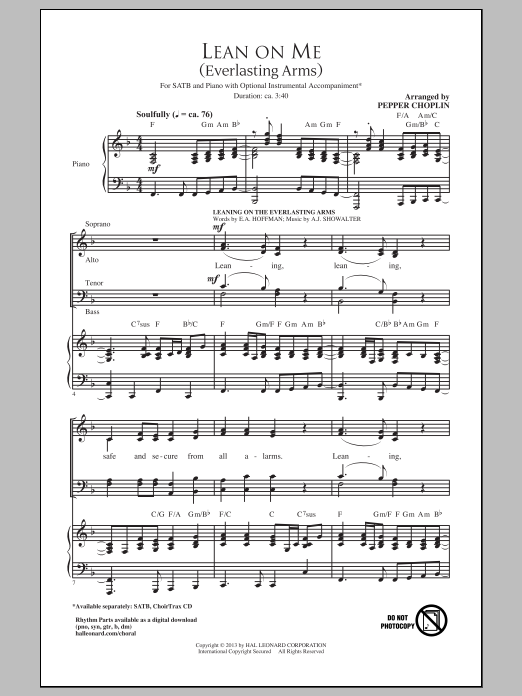 Pepper Choplin Lean On Me Sheet Music Notes & Chords for SATB - Download or Print PDF