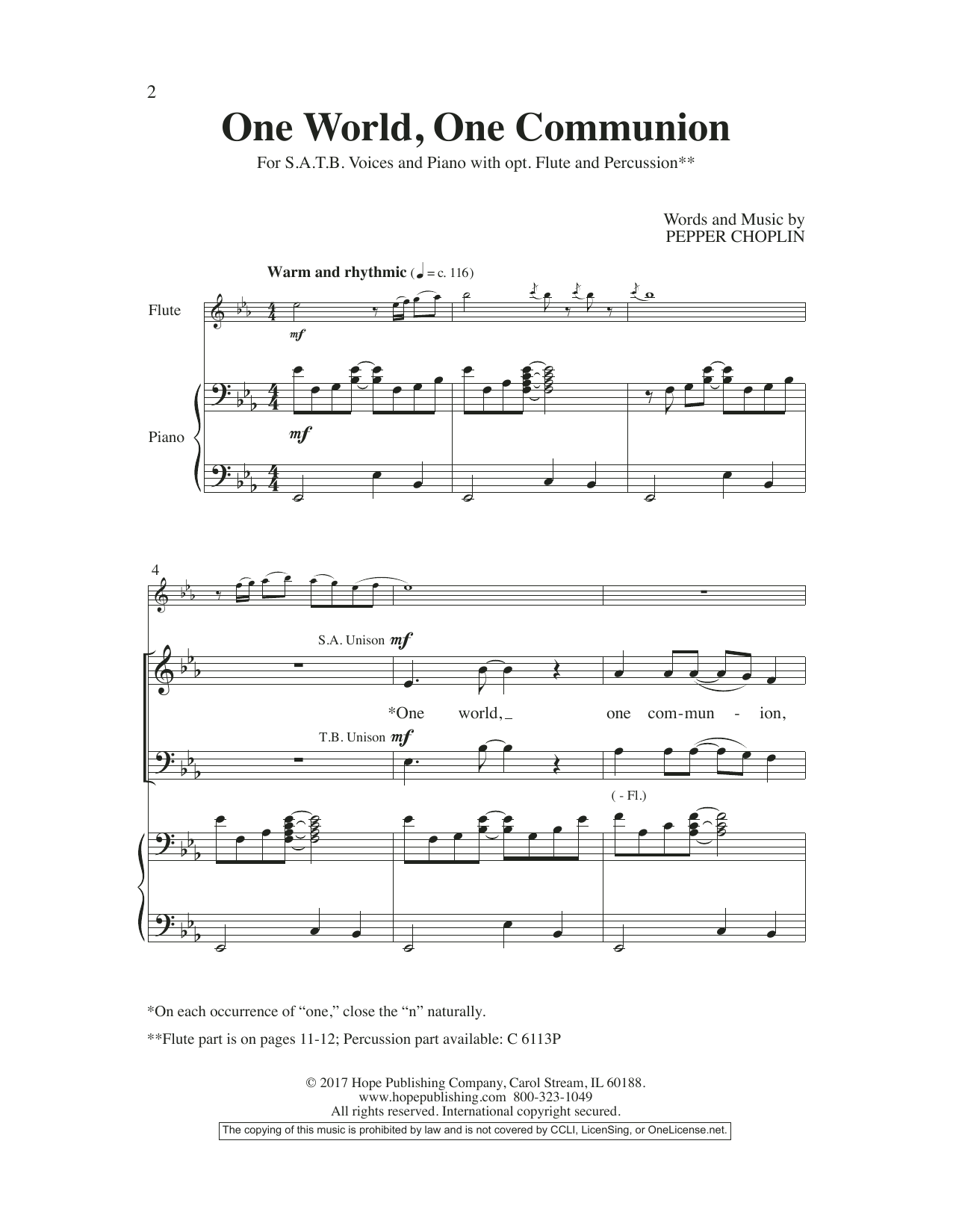 Pepper Choplin One World, One Communion Sheet Music Notes & Chords for Choral - Download or Print PDF
