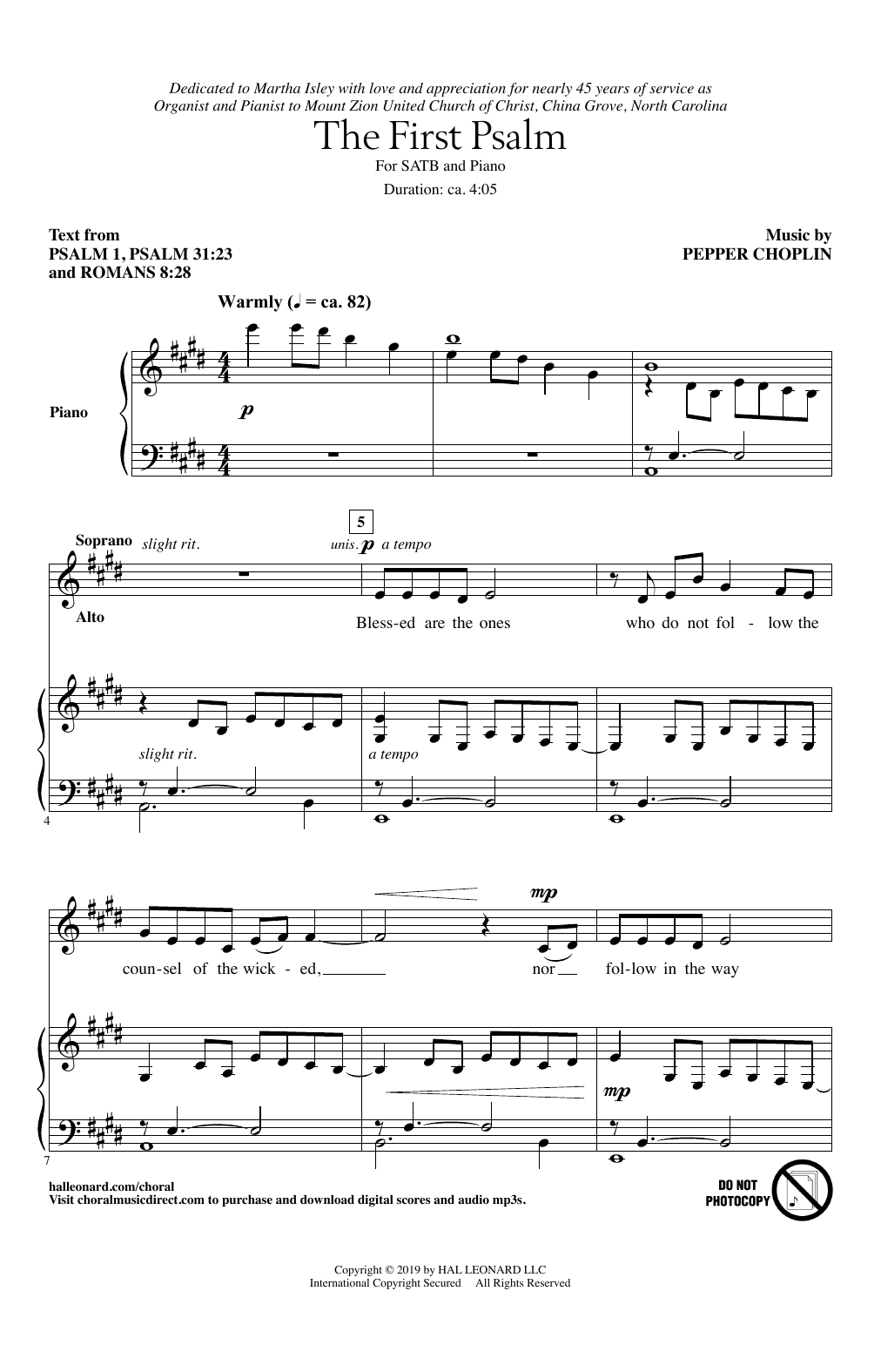 Pepper Choplin The First Psalm Sheet Music Notes & Chords for SATB Choir - Download or Print PDF